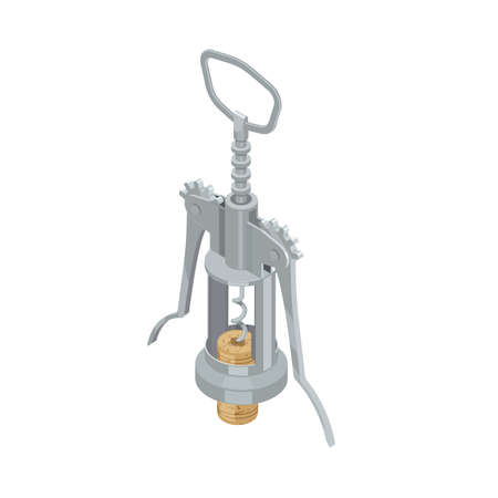 Classic vintage corkscrew and cork isometric vector illustration isolated on whiteのイラスト素材