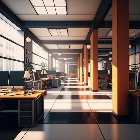 Interior of modern office workplaces of employees. AI generatedの素材