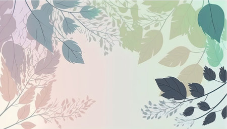 Pastel colored Foliage decorative frame in flat style Various abstract tropical leaves on a dark background. Generative AI.の素材