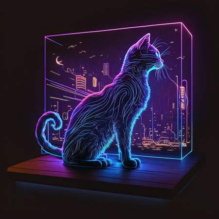 Futuristic 3D neon cat illustration. AI generatedの素材