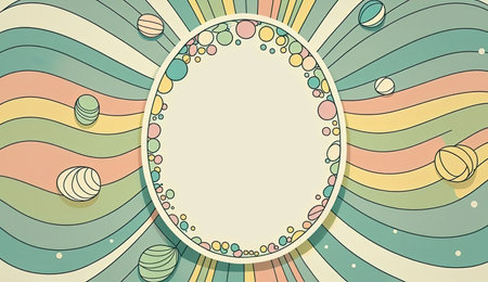 Happy easter greeting card in doodle flat style with egg and minimalistic flat color flowers. Empty Space for your greeting text. Generative AI.の素材