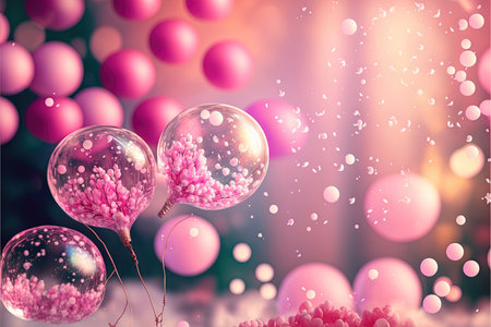 Holiday greeting romantic background balloons blurred background and confetti. Generative AI.の素材