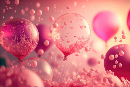 Holiday greeting romantic background balloons blurred background and confetti. Generative AI.の素材