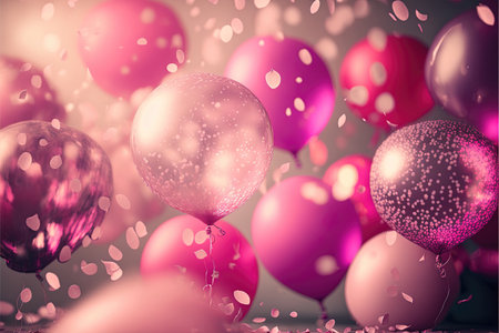 Holiday greeting romantic background balloons blurred background and confetti. Generative AI.の素材