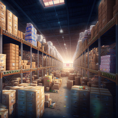 Empty warehouse interior full of cargo. 3d illustrationの素材