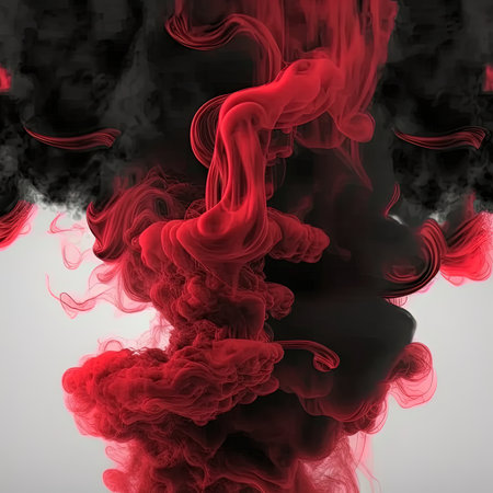 Red and black color paint in water 3D abstract background. 3D illustration.の素材