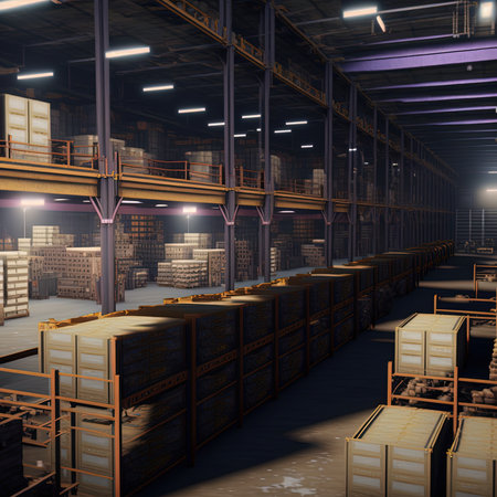 Empty warehouse interior full of cargo. 3d illustrationの素材