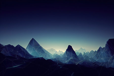 Abstract landscape background with wireframe elements. cyberspace grid. 3d technology wire frame 3D illustration. AI render.の素材