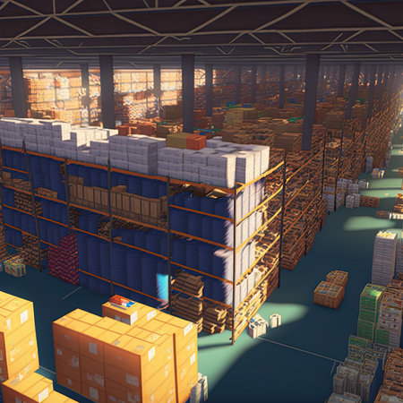 Empty warehouse interior full of cargo. 3d illustrationの素材