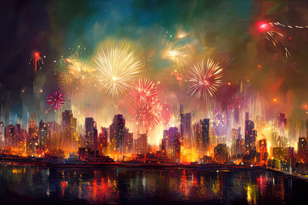 Fireworks over the night cityの素材