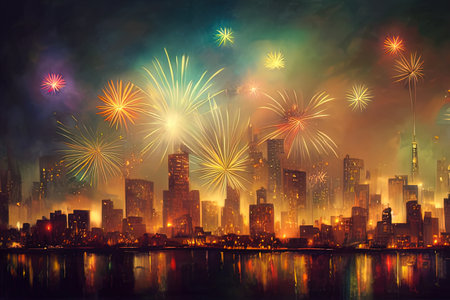 Fireworks over the night cityの素材