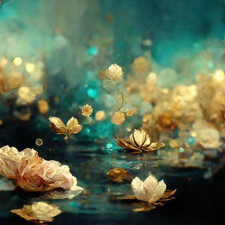 turquoise luxury background with magic flowersの素材