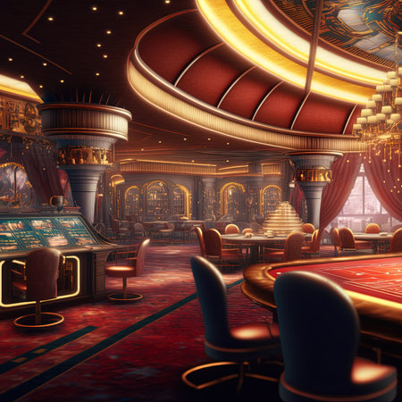 Abstract casino interior Blurred background. Gambling symbol in cartoon style. 3D illustrationの素材
