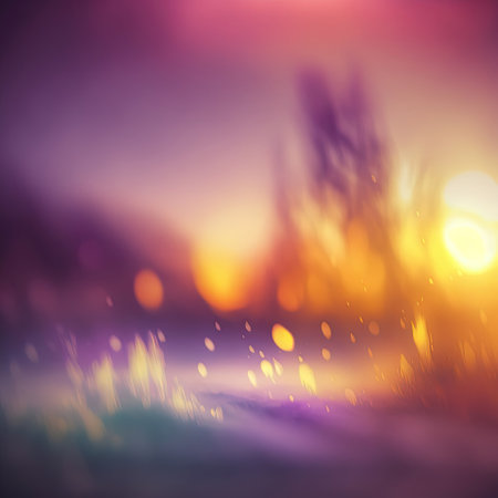 Romantic festive blurred background with bokeh lights effects. AI render.の素材