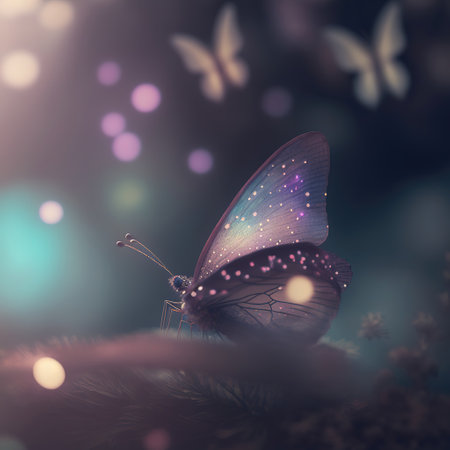 Beautiful butterfly on a fabulous blurred background. AI generated.の素材