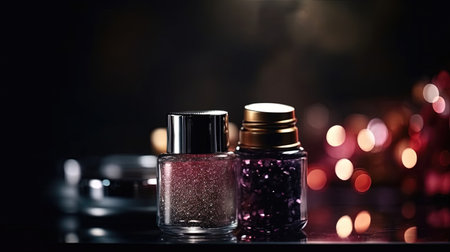 Professional make-up products with black backdrop. luxury beauty industry accessories. Generative AIの素材