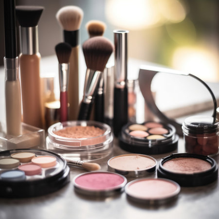 Professional makeup brushes and tools, make-up products set Generative aiの素材