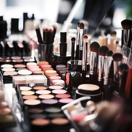 Professional makeup brushes and tools, make-up products set Generative aiの素材