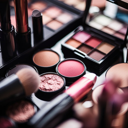Professional makeup brushes and tools, make-up products set Generative aiの素材