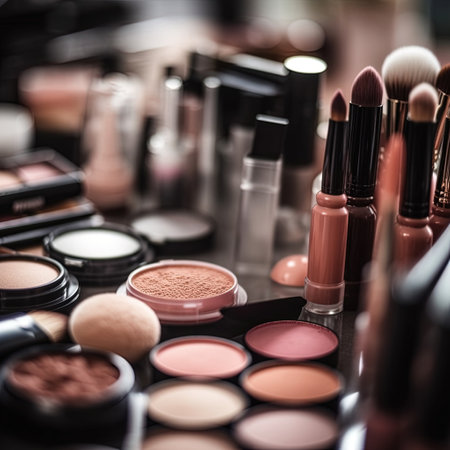 Professional makeup brushes and tools, make-up products set Generative aiの素材