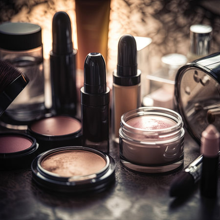 Professional makeup brushes and tools, make-up products set Generative aiの素材