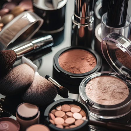 Professional makeup brushes and tools, make-up products set Generative aiの素材