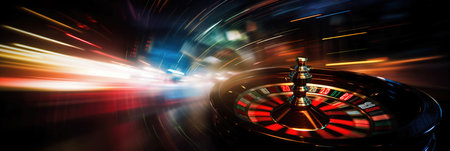 Blurry motion background and spinning roulette. Perfect for casino themes. Vibrant colors and dynamic movement. Generative AI.の素材
