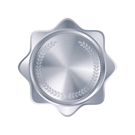 Blank silver medal template with engraved laurel wreath. Versatile designs for custom awards and creative projectsのイラスト素材
