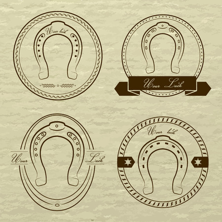 Horseshoe logos in different styles. With the inscription- your luck. EPS 8のイラスト素材