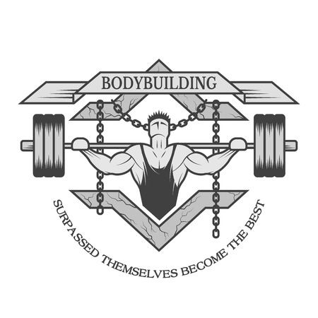 Athlete barbell chain. Motivational emblem of bodybuilding.のイラスト素材