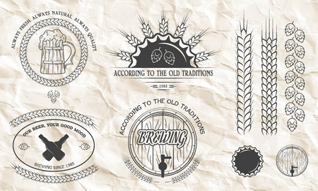 Beer emblems, labels, badges in vintage style and design elements.のイラスト素材