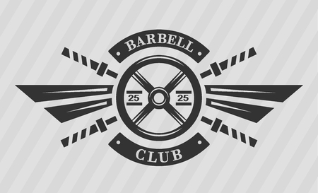 Bodybuilding emblem. Disk weight and  barbell. The monochrome style.のイラスト素材