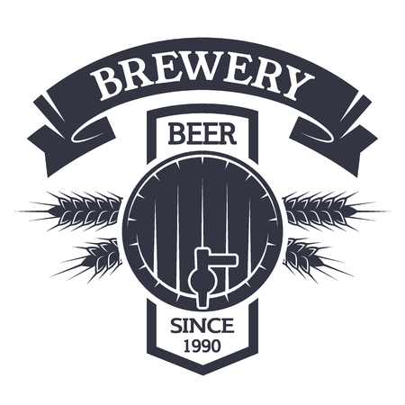 Keg beer Brewing vintage emblem. Vector illustration.のイラスト素材