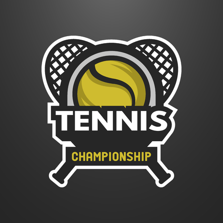 Tennis sports logo, label, emblem on a dark background.のイラスト素材