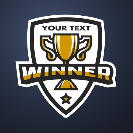 Winner Sports trophy logo emblem badge on a dark background.のイラスト素材