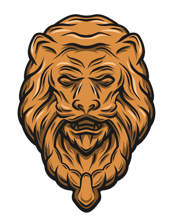 Golden lion head door knocker. Vector illustration.のイラスト素材