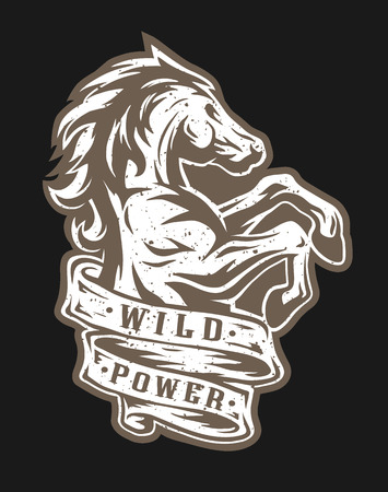 Wild horse and ribbon for text. Emblem, t-shirt graphics. For a dark background.のイラスト素材
