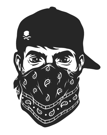 A guy in a baseball cap and bandana. Vector illustration.のイラスト素材