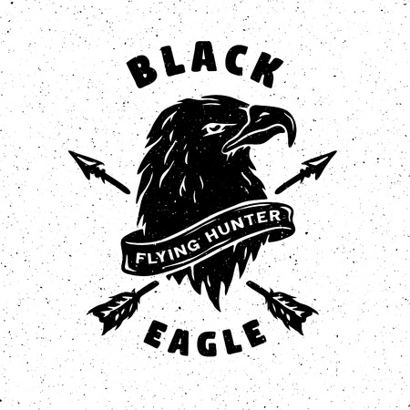 Black Eagle. Hand drawn emblem.のイラスト素材