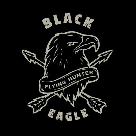 Black Eagle. Hand drawn emblem.のイラスト素材