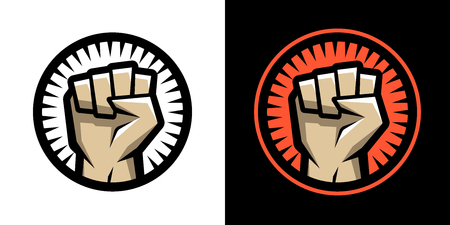 Fist raised up, round logo.のイラスト素材