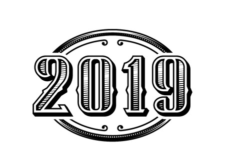 2019 numbers retro design. Black and white style.のイラスト素材