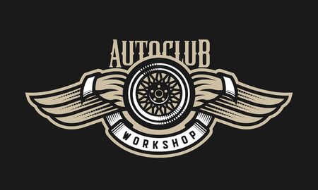 Wheel and wings auto logo, emblem on a dark background.のイラスト素材