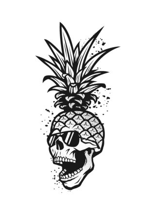 Pineapple skull in a sunglasses, tee shirt graphics. Vector illustration.のイラスト素材