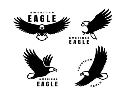 Set of logos. American eagle in flight. Vector illustration.のイラスト素材