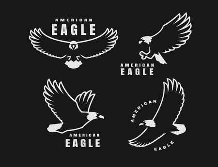 Set of logos. American eagle in flight on a dark background. Vector illustration.のイラスト素材