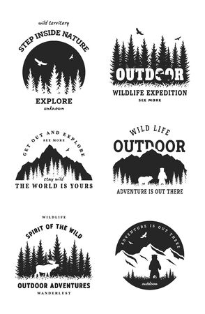 Journey into the wild. Set of emblem, t-shirt design. Vector illustration.のイラスト素材