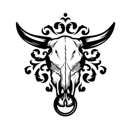 Skull of a bull on a pattern background. Vector illustration.のイラスト素材