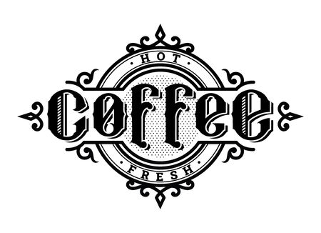 Hot coffee, vintage style.  emblem. Vector illustration.のイラスト素材