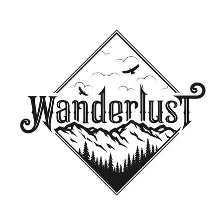 Wanderlust, emblem, t shirt design. Vector illustration.のイラスト素材